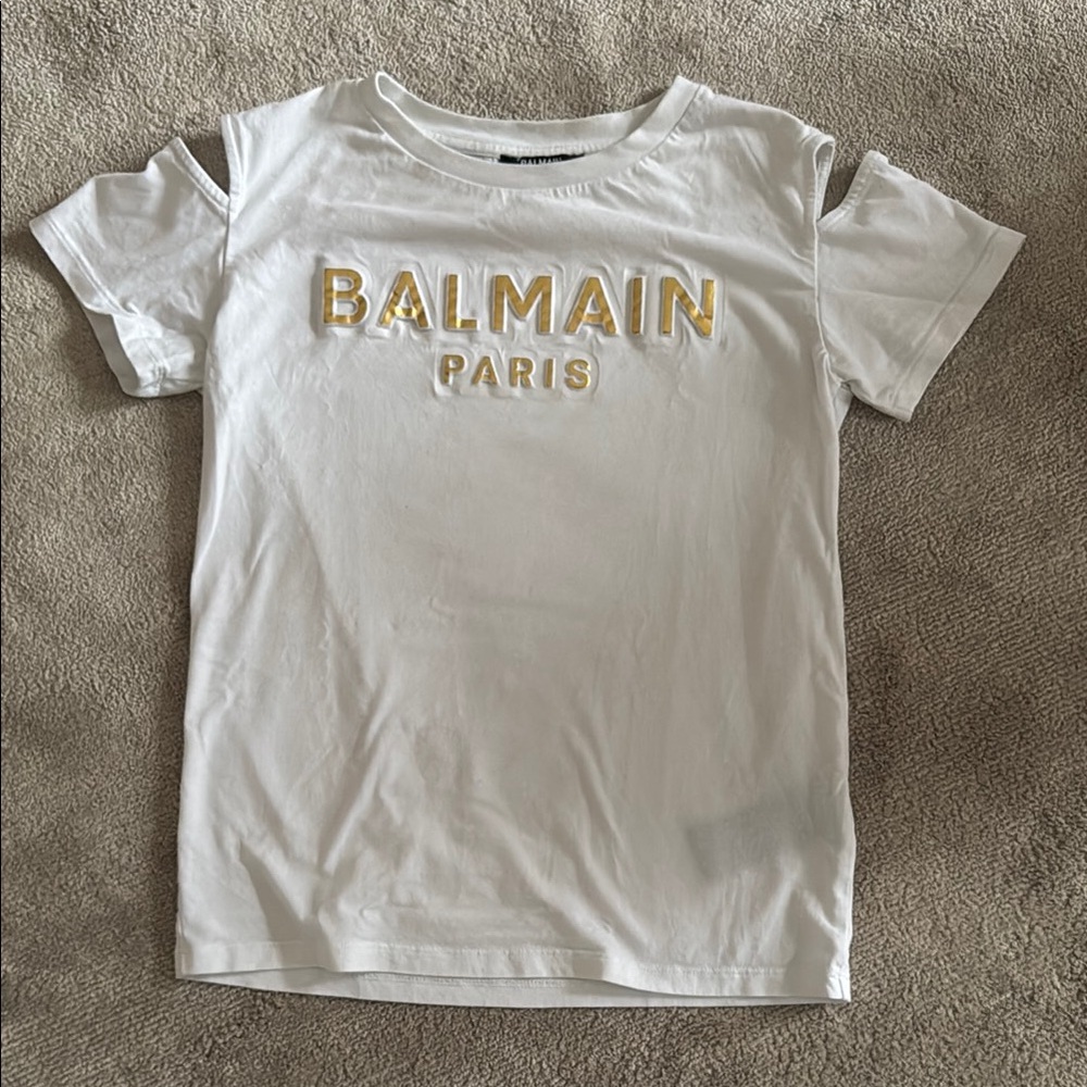 Balmain White and Gold Short Sleeve Tee